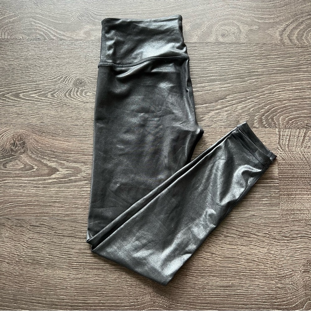Athleta Elation shimmer/leather look leggings, XS